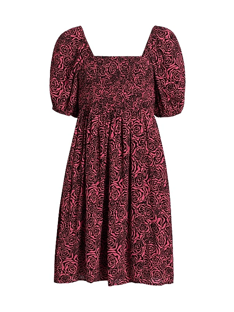 Rosygz Smocked Puff-Sleeve Minidress
