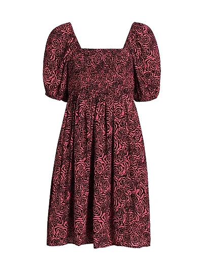Rosygz Smocked Puff-Sleeve Minidress
