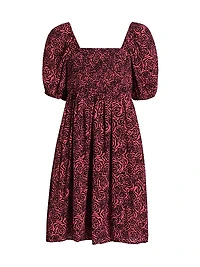 Rosygz Smocked Puff-Sleeve Minidress