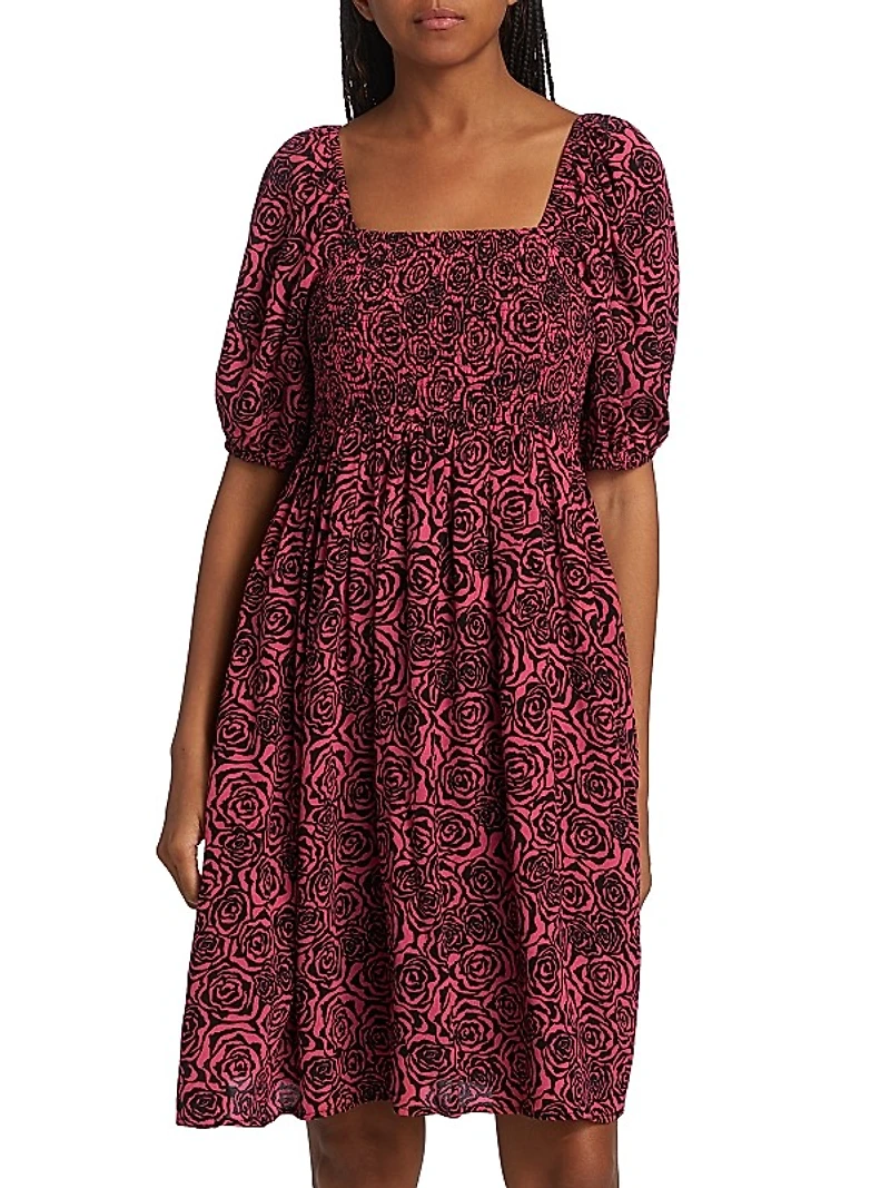 Rosygz Smocked Puff-Sleeve Minidress