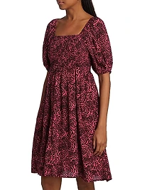 Rosygz Smocked Puff-Sleeve Minidress