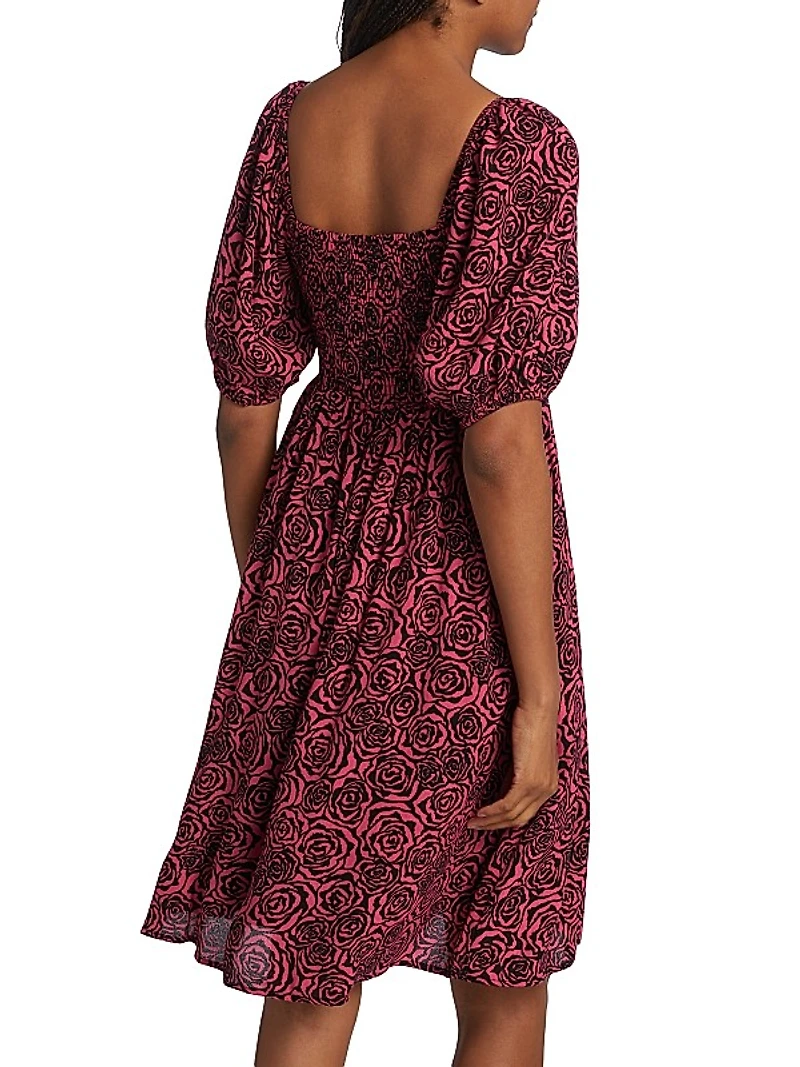 Rosygz Smocked Puff-Sleeve Minidress