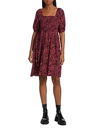 Rosygz Smocked Puff-Sleeve Minidress