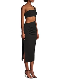 Elisebeth Crepe One-Shoulder Midi-Dress