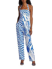 Wave & Check Denim Halterneck Top