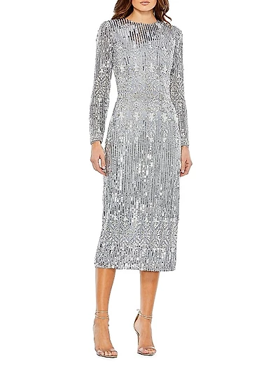 Embellished Long-Sleeve Column Dress