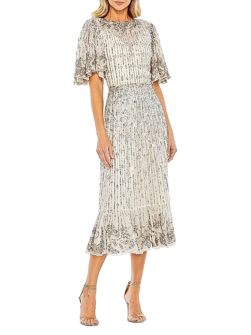 Flounce Sleeve Midi-Dress