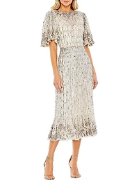 Flounce Sleeve Midi-Dress