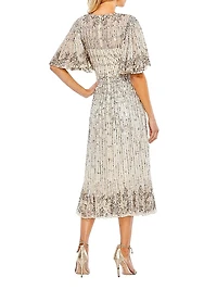 Flounce Sleeve Midi-Dress