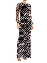 Beaded Long-Sleeve Gown