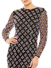 Beaded Long-Sleeve Gown