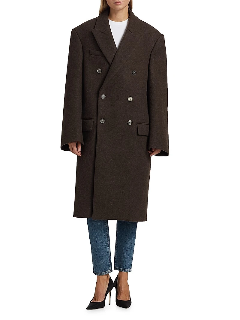 Hailey Bieber Double-Breasted Wool Coat