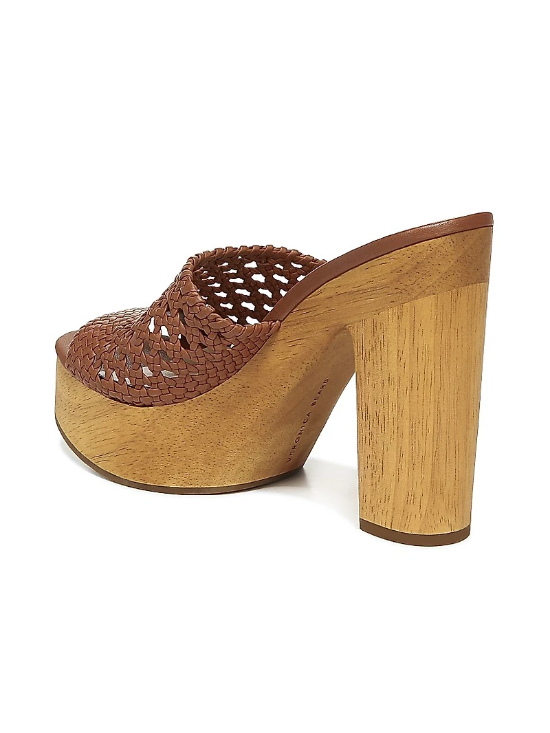 Guadalupe Woven Leather Wooden-Heel Mules