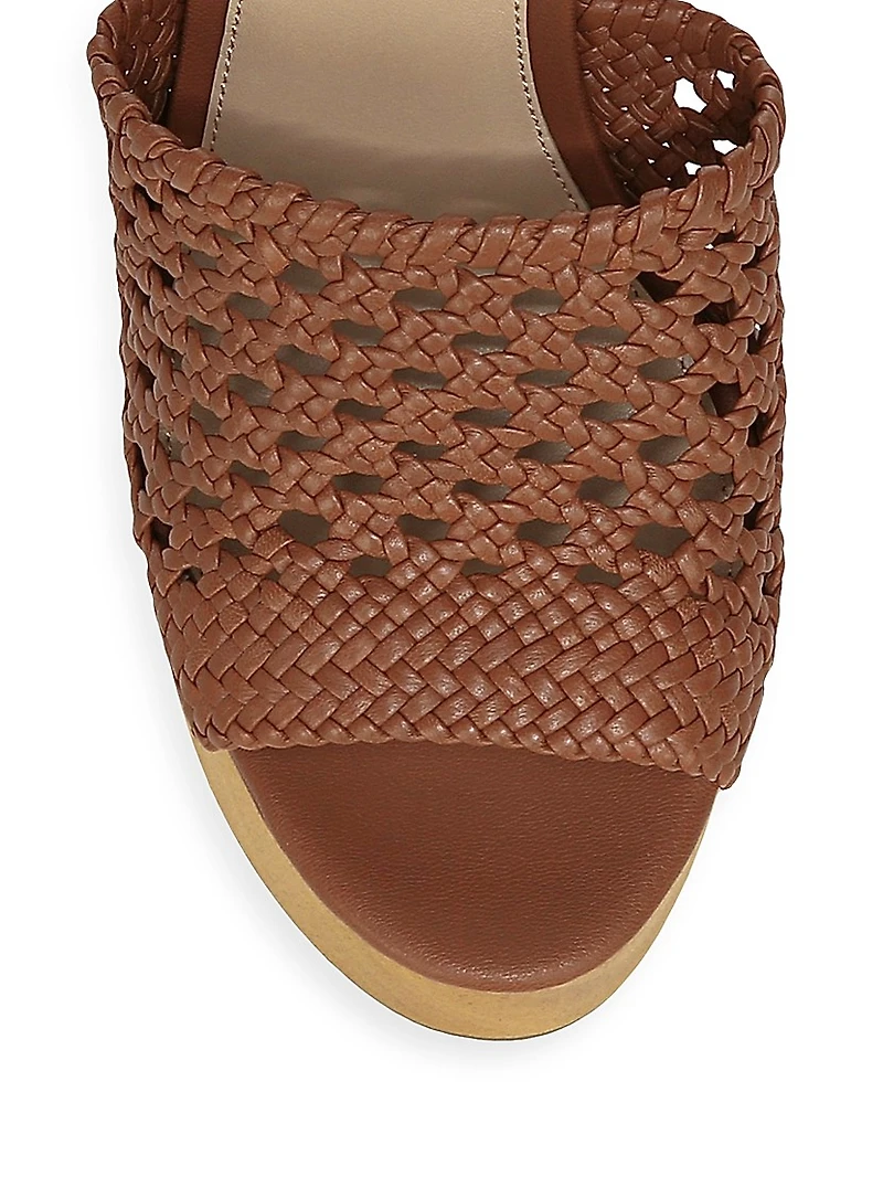Guadalupe Woven Leather Wooden-Heel Mules