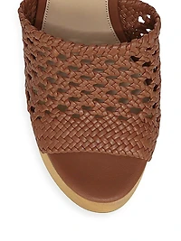 Guadalupe Woven Leather Wooden-Heel Mules