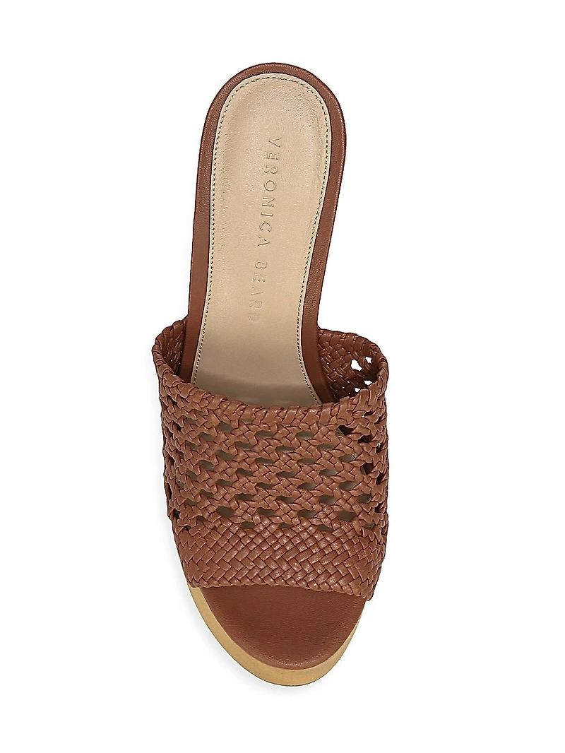 Guadalupe Woven Leather Wooden-Heel Mules