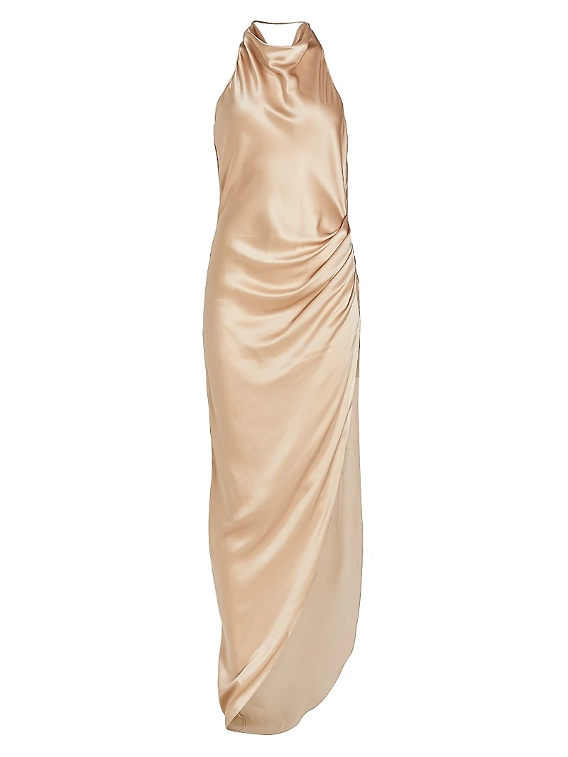 Elektra Gathered Silk Halter Gown