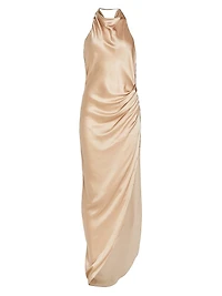 Elektra Gathered Silk Halter Gown