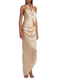 Elektra Gathered Silk Halter Gown