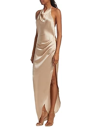 Elektra Gathered Silk Halter Gown