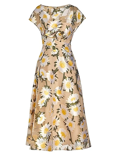 Sunflower-Print Fil Coupé Midi-Dress