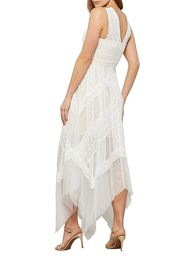 Andi Asymmetric Lace & Tulle Maxi Dress