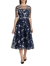 Embroidered Tulle Tea Dress