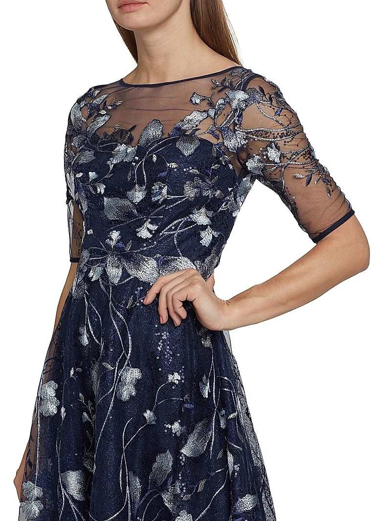 Embroidered Tulle Tea Dress