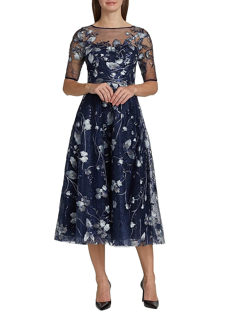 Embroidered Tulle Tea Dress