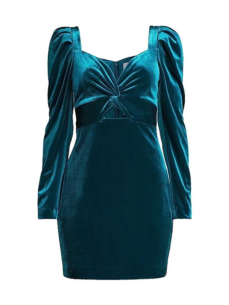 Velvet Puff-Sleeve Mini Dress