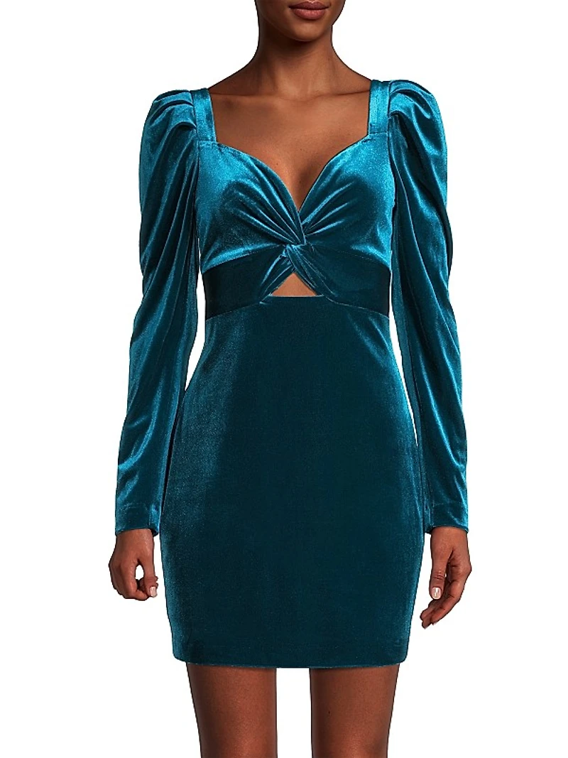 Velvet Puff-Sleeve Mini Dress