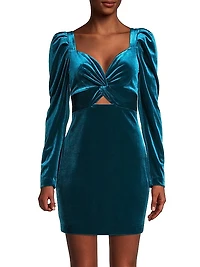 Velvet Puff-Sleeve Mini Dress