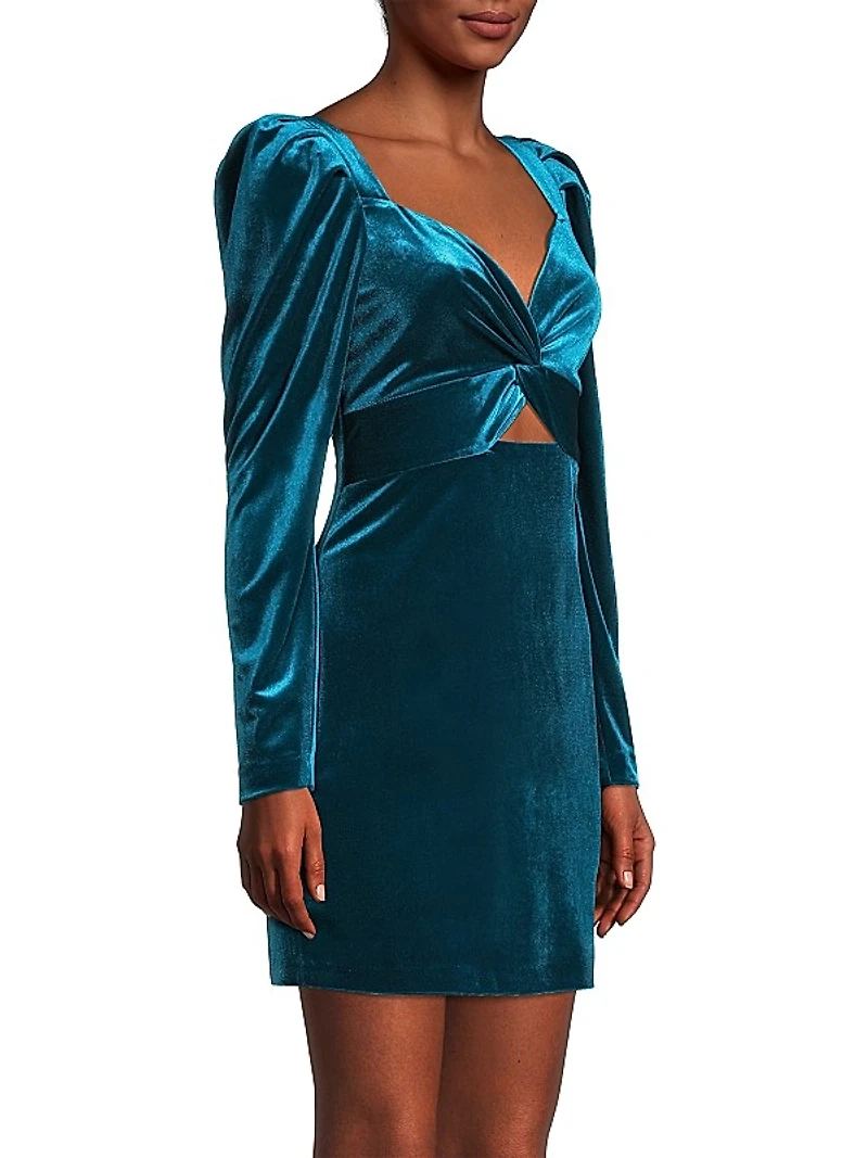Velvet Puff-Sleeve Mini Dress