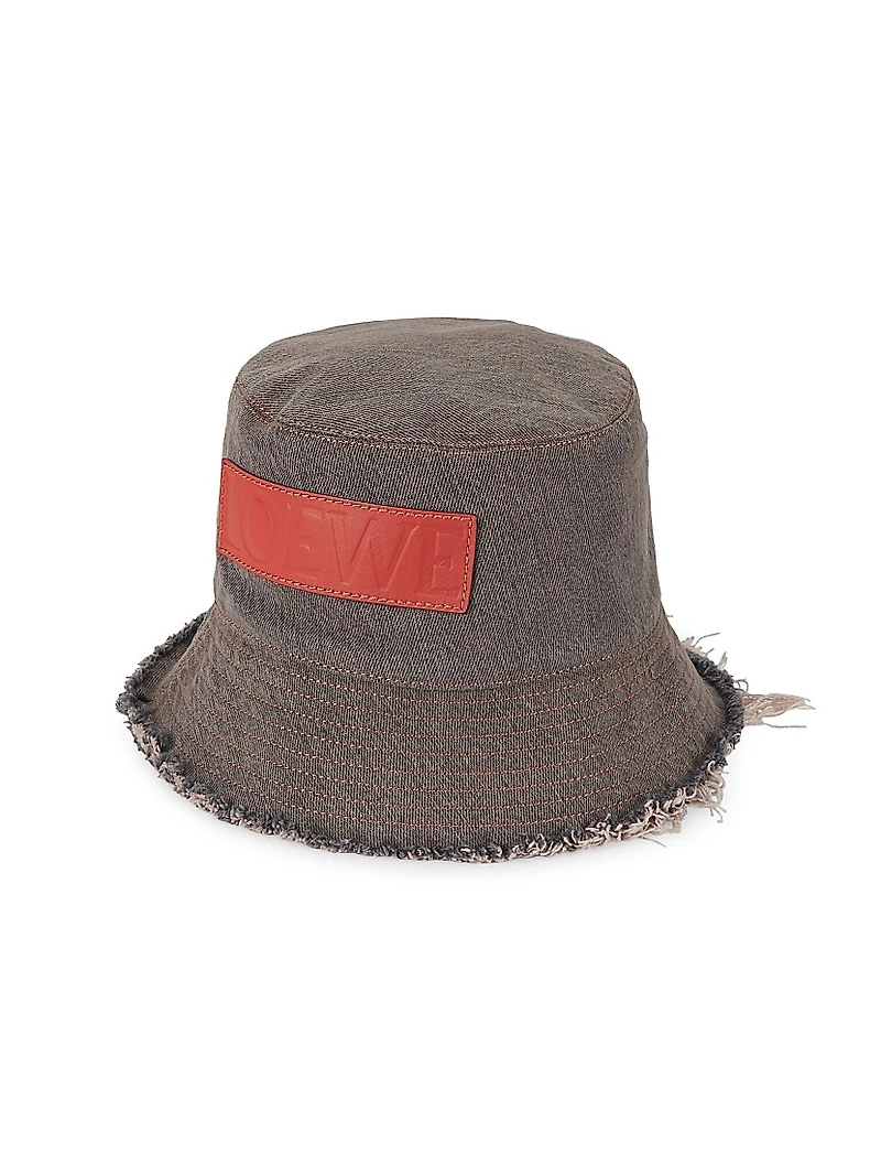 Logo Frayed Denim Bucket Hat