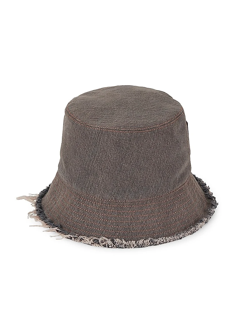 Logo Frayed Denim Bucket Hat