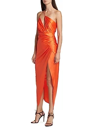 Gathered Asymmetric Silk Dress