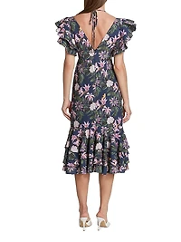 Chocolate Floral-Print Ruffled Midi-Dress