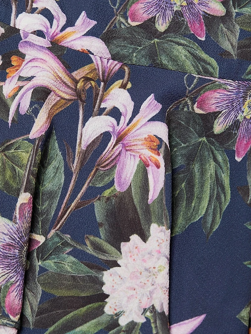 Chocolate Floral-Print Ruffled Midi-Dress