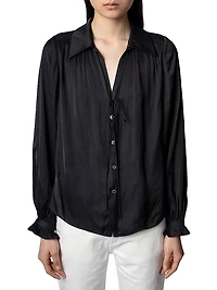 Tilan Satin Long-Sleeve Blouse