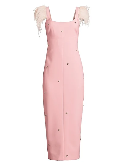 Cameron Ostrich Feather-Trimmed Midi-Dress