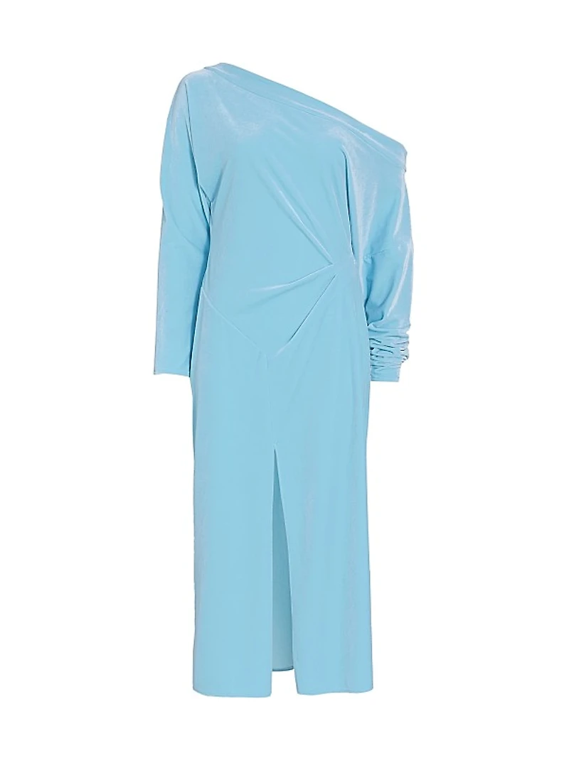 Draped One-Shoulder Midi-Dress