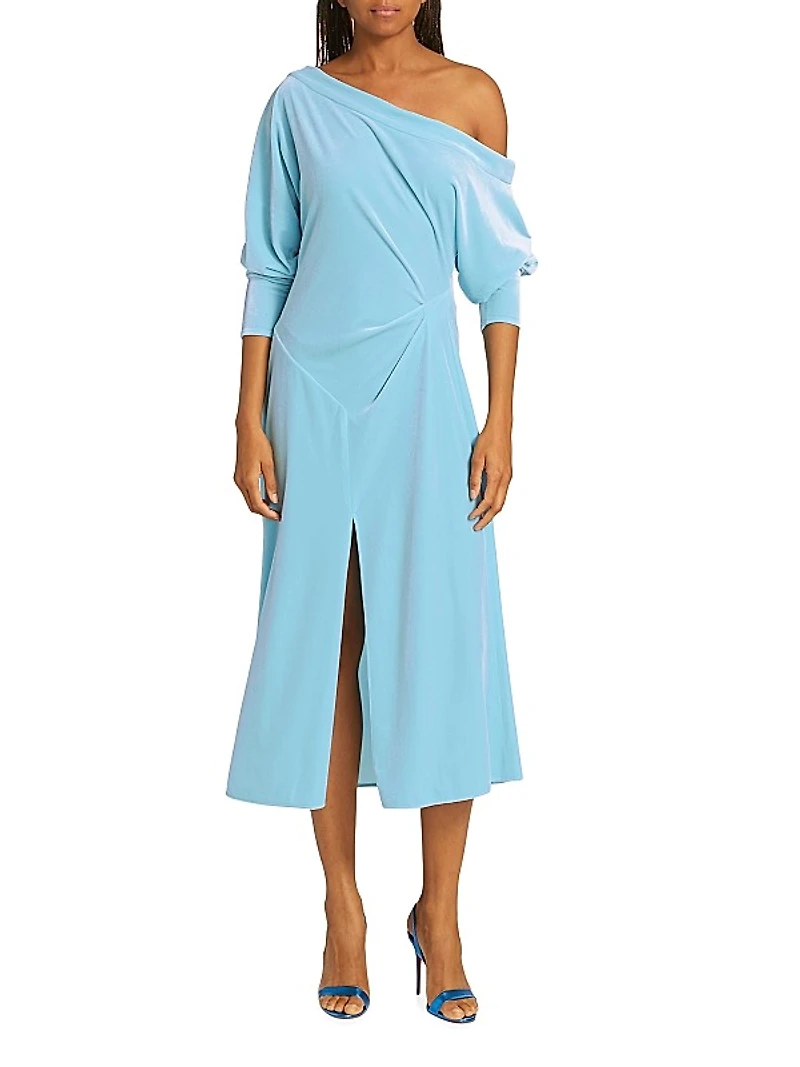 Draped One-Shoulder Midi-Dress