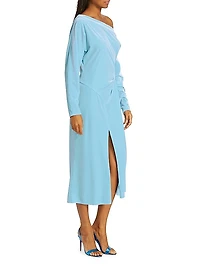 Draped One-Shoulder Midi-Dress