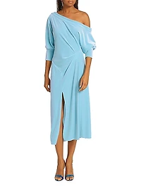 Draped One-Shoulder Midi-Dress