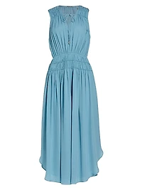 Shirred Silk Midi-Dress