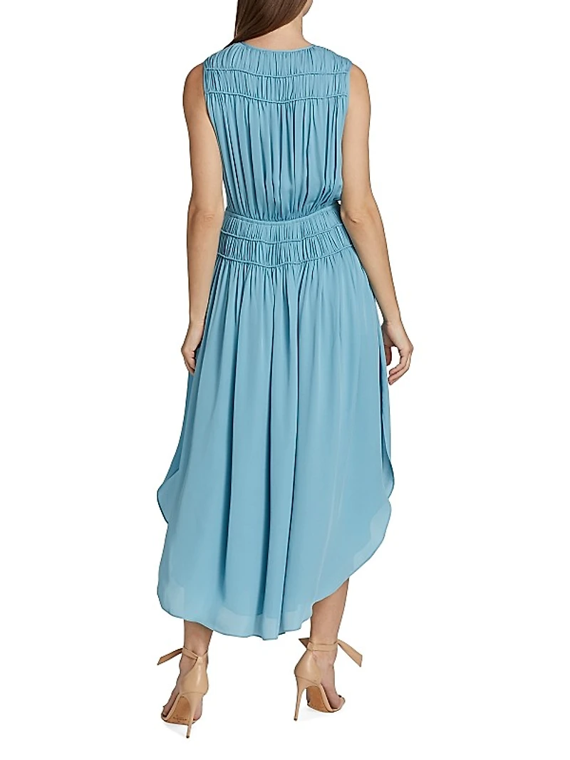 Shirred Silk Midi-Dress