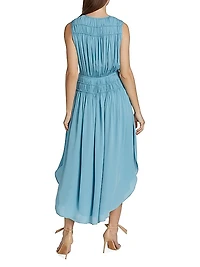 Shirred Silk Midi-Dress