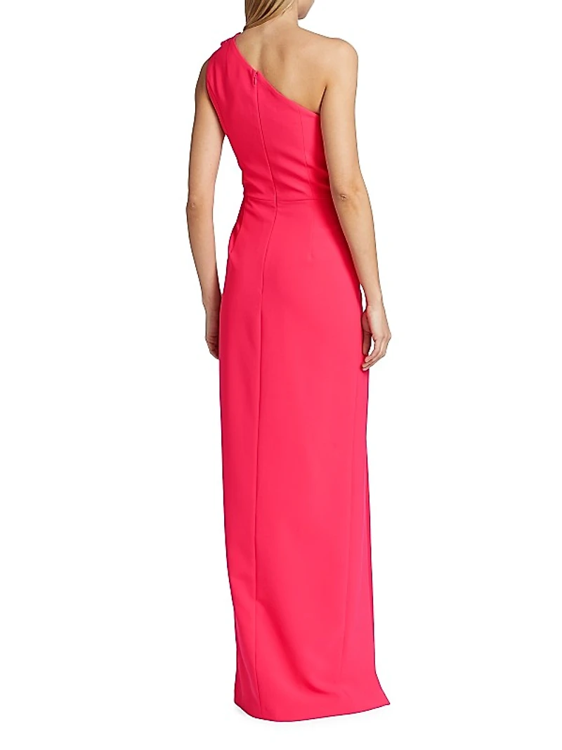 Ruffled Crepe One-Shoulder Gown