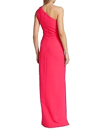 Ruffled Crepe One-Shoulder Gown