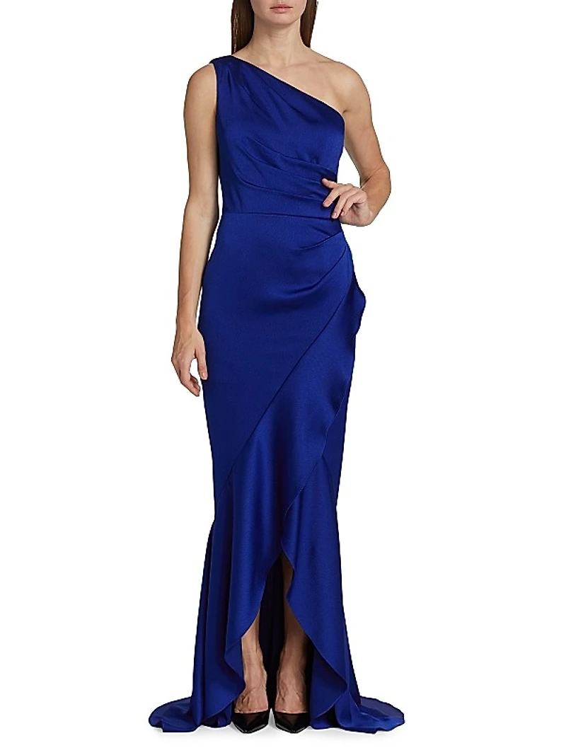 Asymmetric Hammered Satin Gown